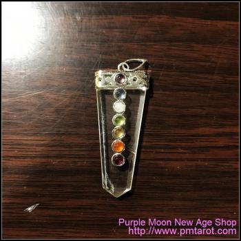 Flat Clear Quartz 7 Chakra Pendant