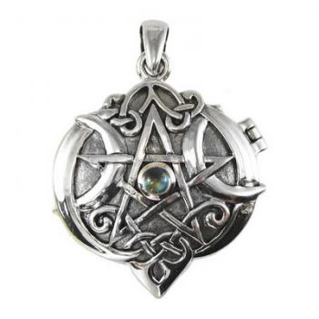 Sterling Silver Heart Pentacle Locket with Rainbow Moonstone