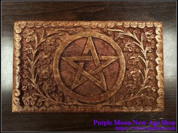 Wooden Hand Carved Box With Pentacle