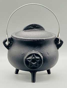 Pentagram Cast Iron Cauldron w/Lid