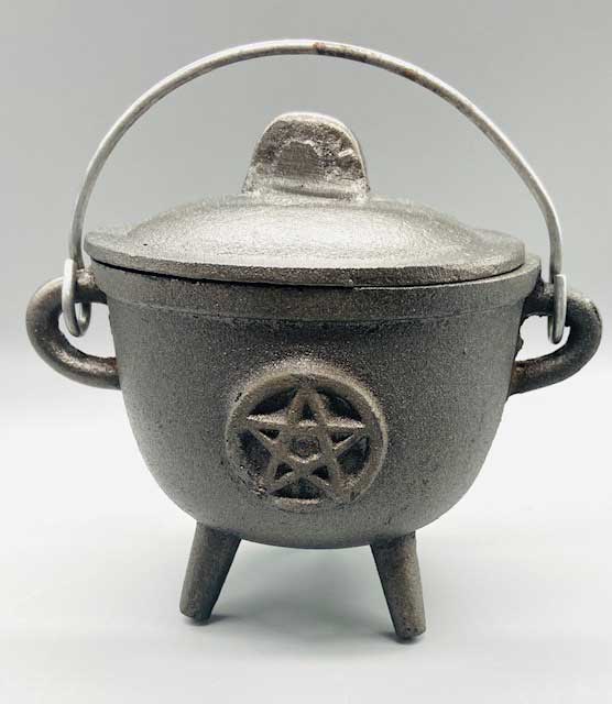 Pentagram Cast Iron Cauldron w/Lid