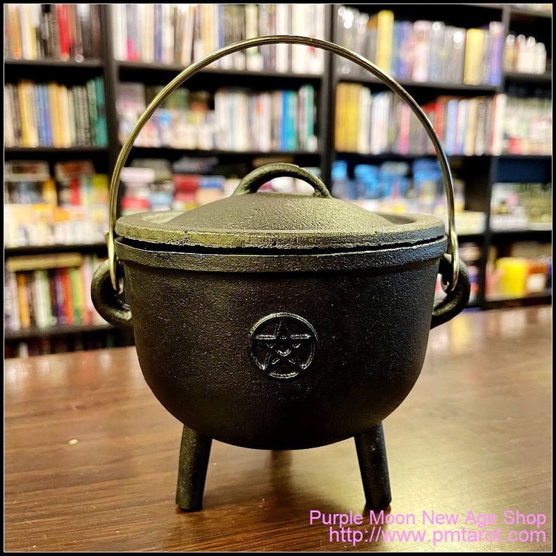 Pentagram Cast Iron Cauldron w/Lid