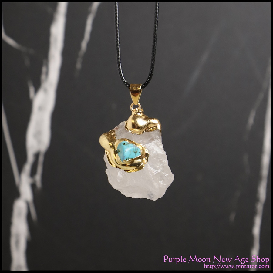 Crystal Pendant - Clear Quartz w/gold gilt Turquoise