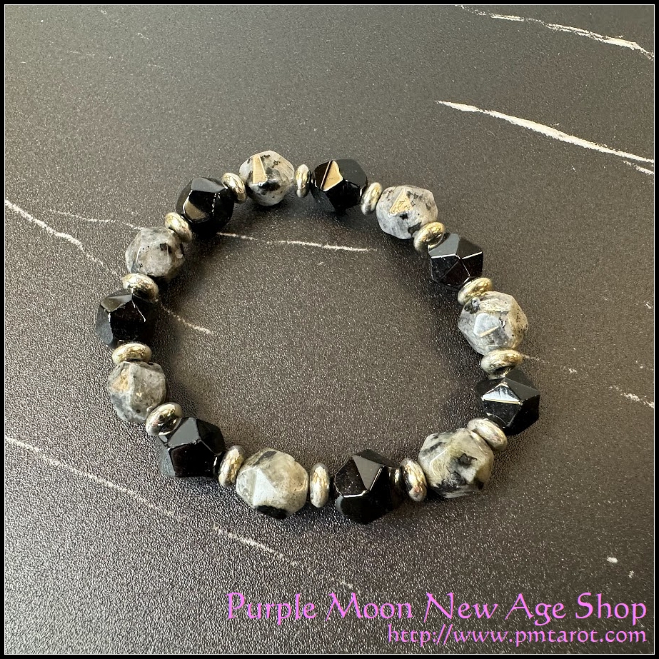 Larvikite & Black Obsidian Bracelet