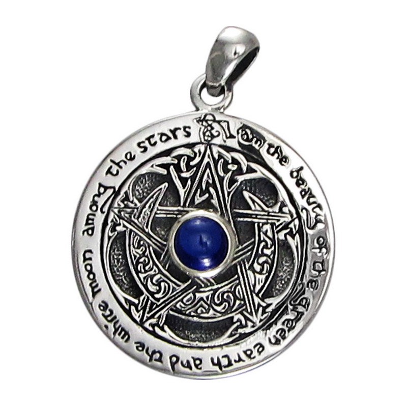 Sterling Silver Blue Sapphire Large Moon Pentacle