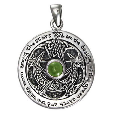 Sterling Silver Moldavite Large Moon Pentacle Pendant