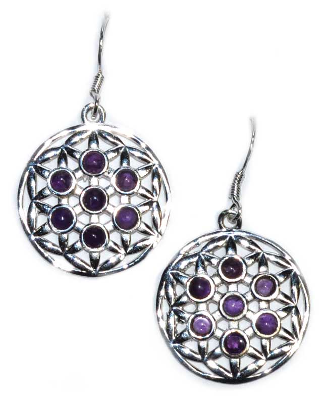 Flower Of Life Amethyst Earrings