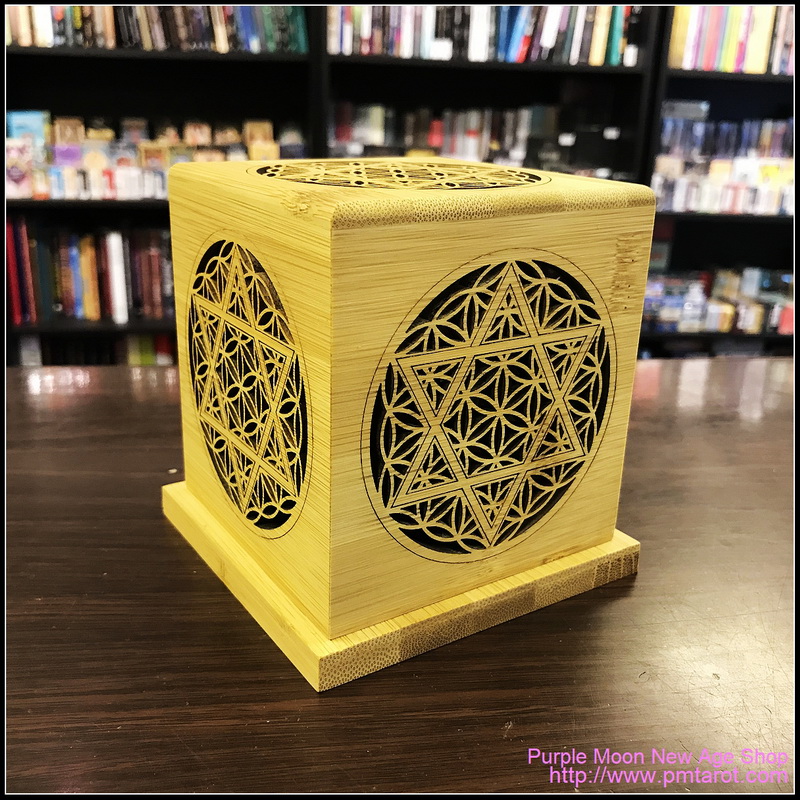 Bamboo Made Meditative Incense Box with Hexagram and Flower of Life