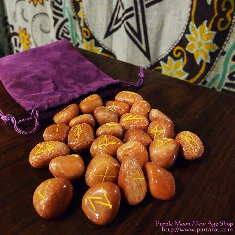 Elder Futhark Runes - Peach Aventurine