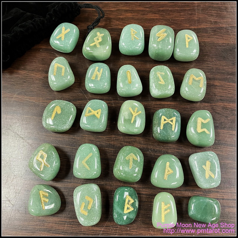 Elder Futhark Runes - Green Aventurine